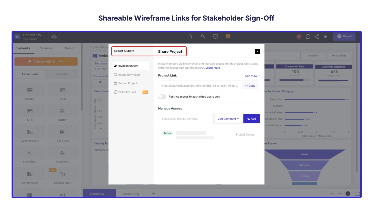 Share dashboard wireframe with stakeholders