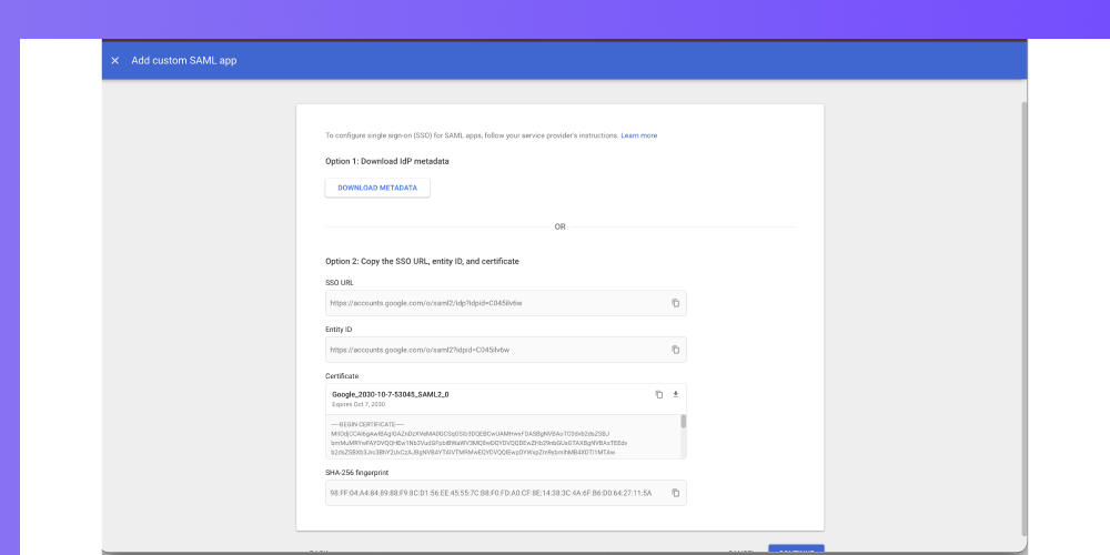 Google IDP details 