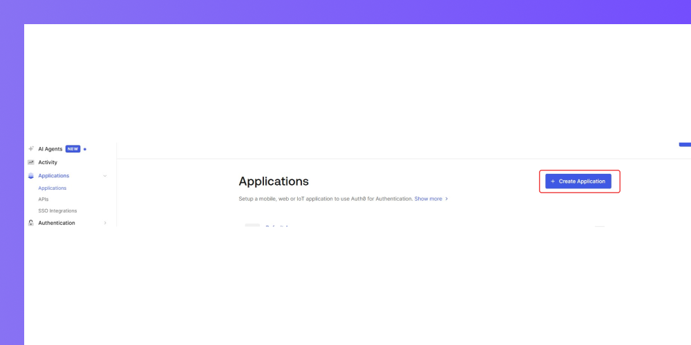 Click on create application