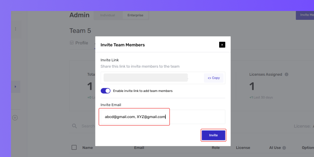 Send invite to multiple team members
