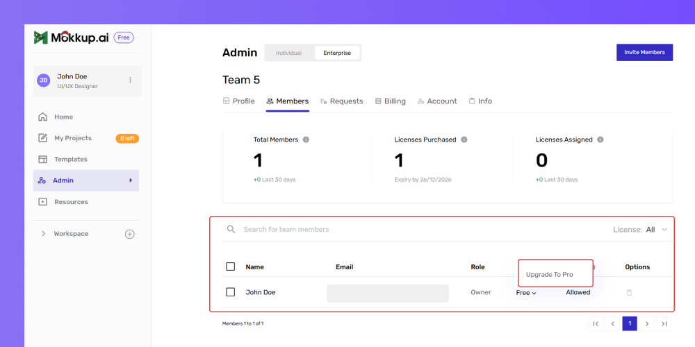 Assigning Pro License to Users