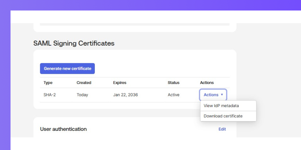 SAML certificate