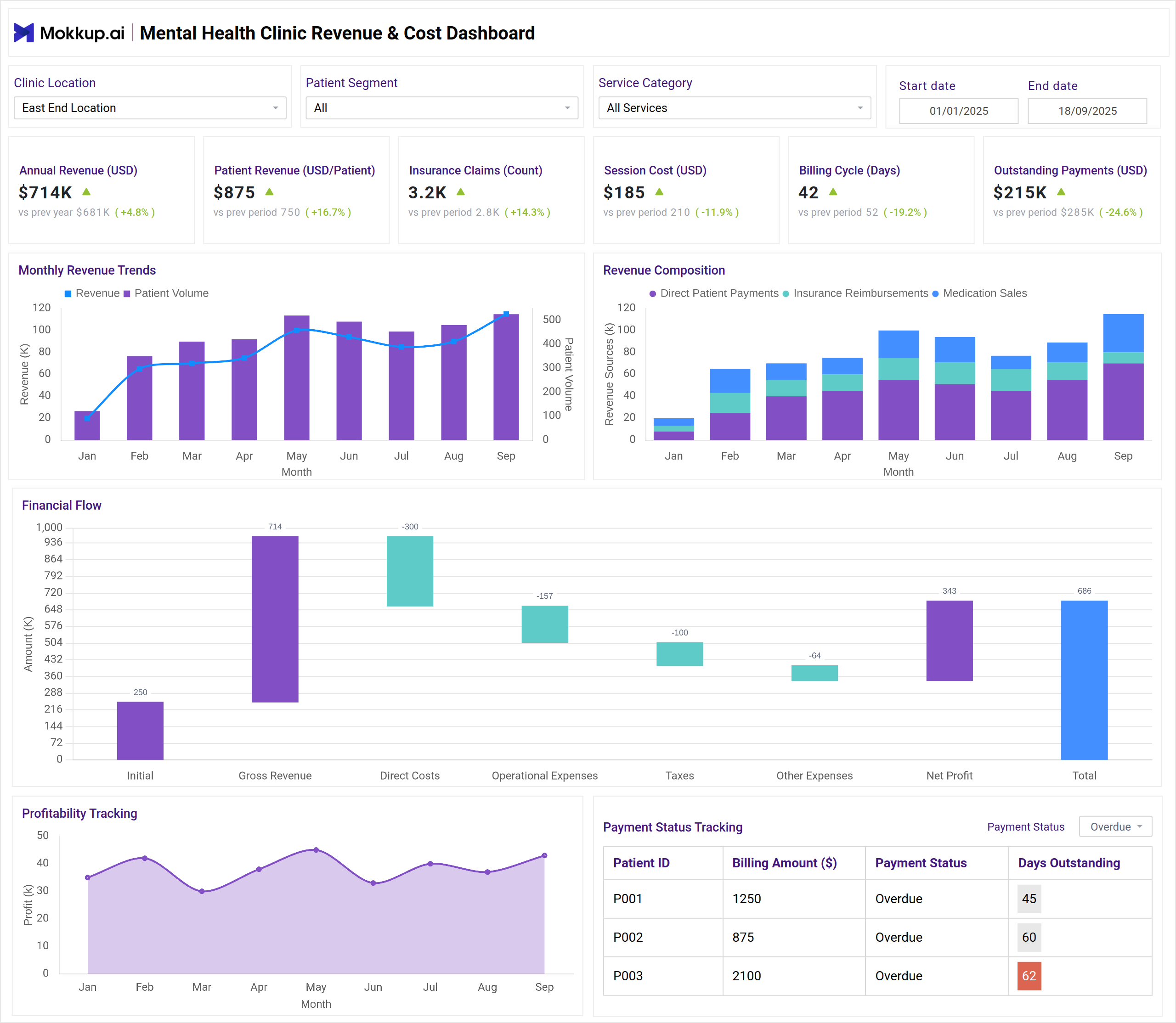 Screenshot of Mental Health Clinic Revenue & Cost Dashboard where dashboard is created