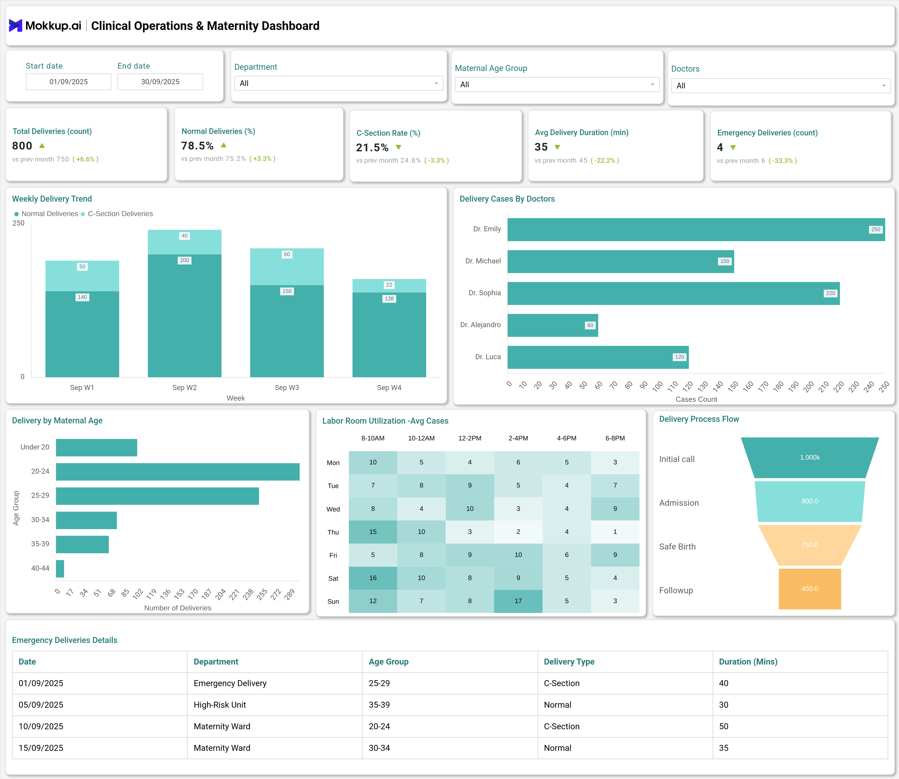 Screenshot of Clinical Operations & Maternity Dashboard where dashboard is created