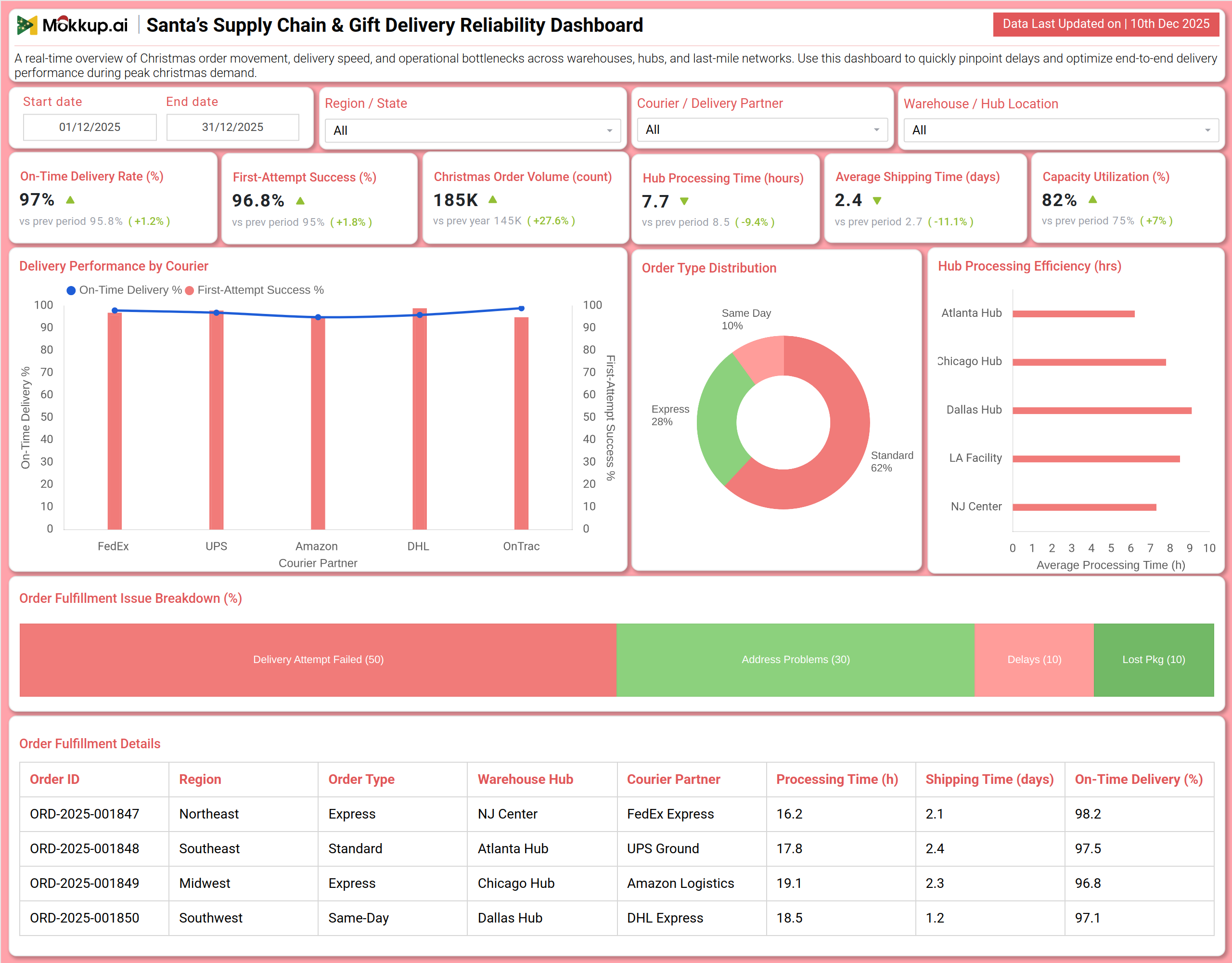 Screenshot of Santa’s Supply Chain & Gift Delivery Reliability Dashboard where dashboard is created