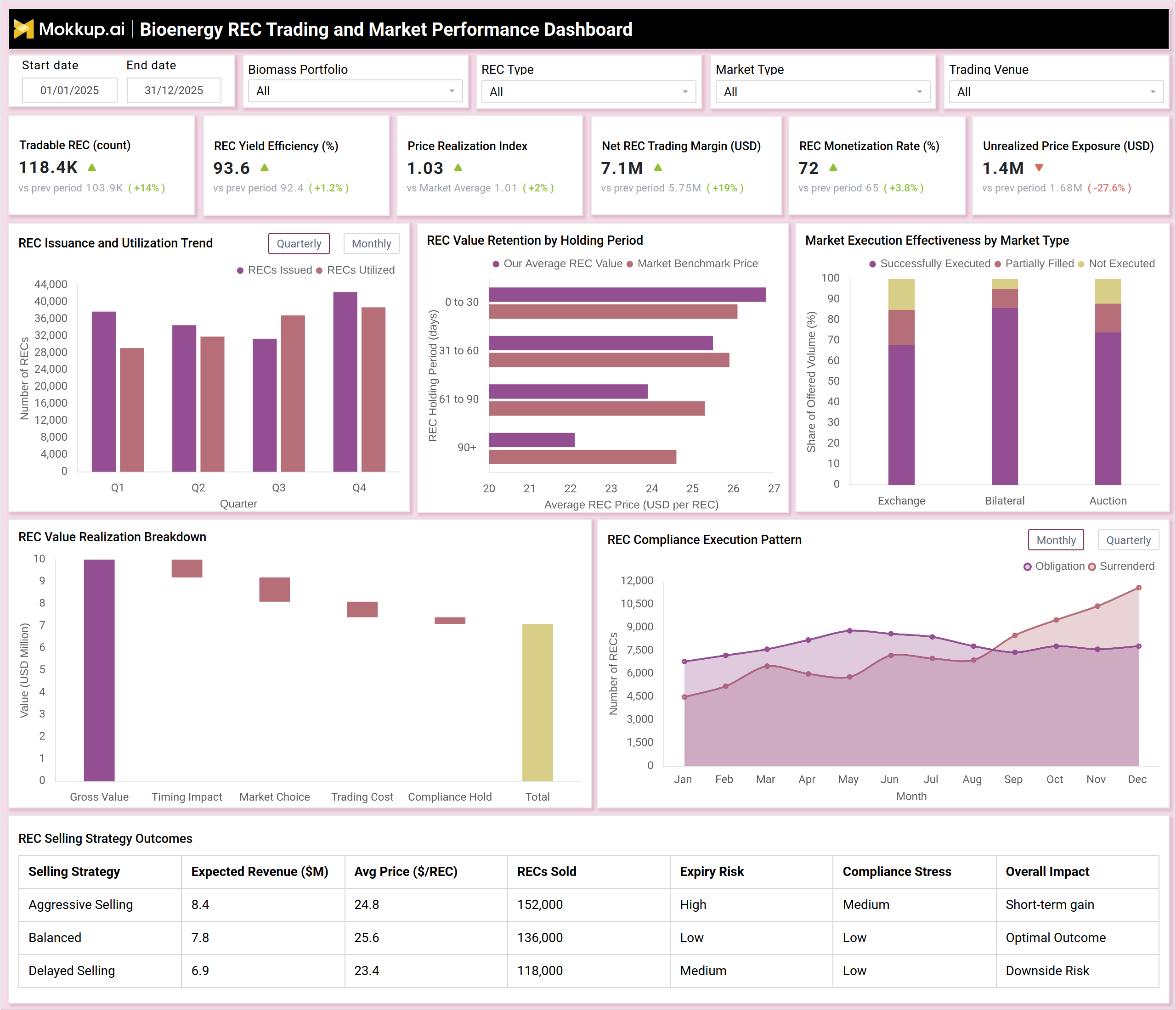 Screenshot of Bioenergy REC Trading and Market Performance Dashboard where dashboard is created