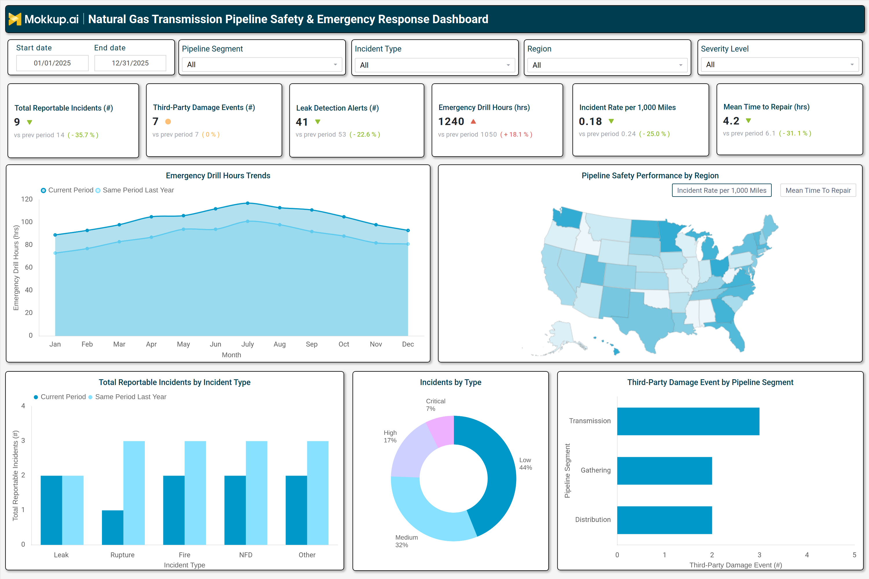 Screenshot of Natural Gas Transmission Pipeline Safety & Emergency Response Dashboard where dashboard is created