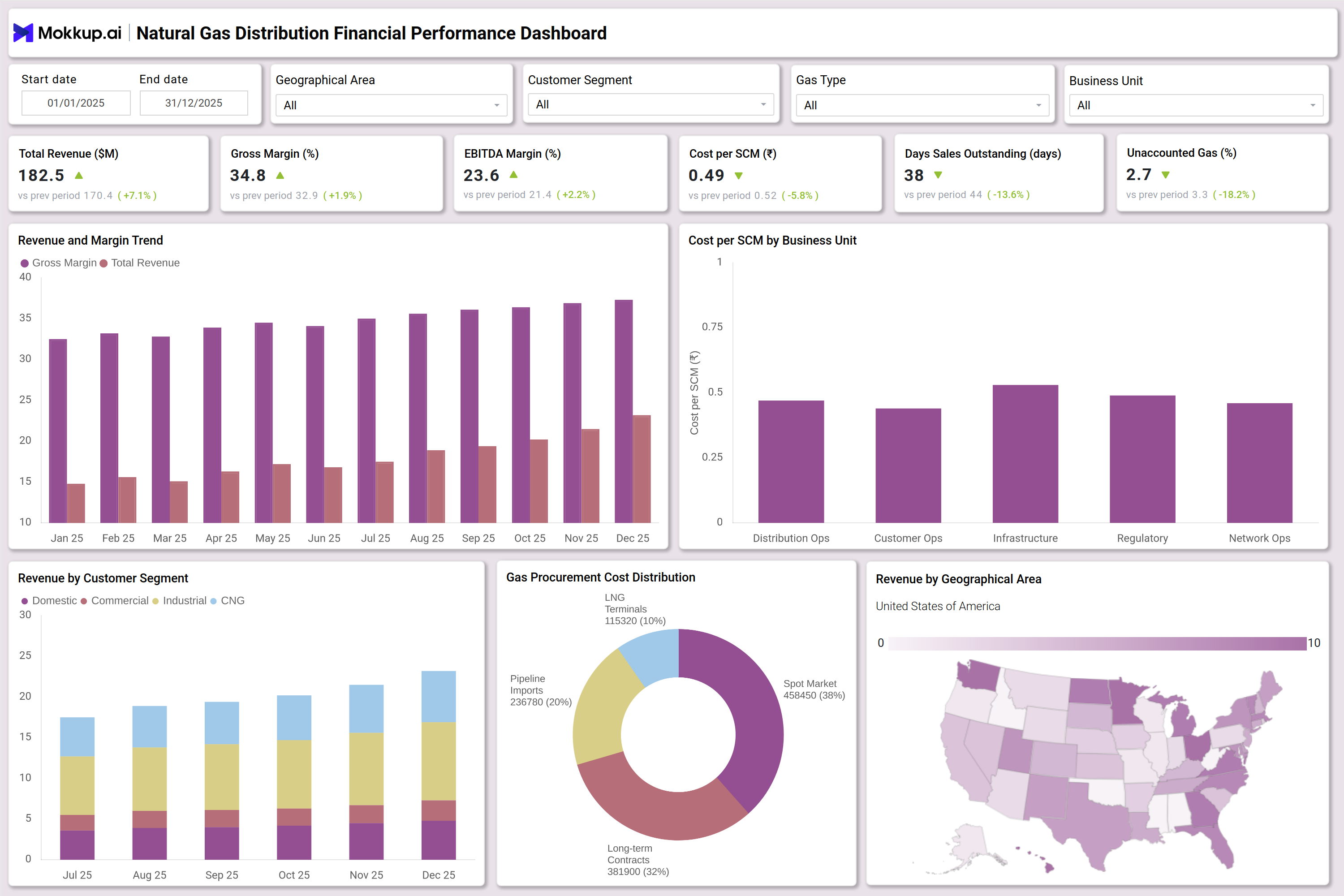Screenshot of Natural Gas Distribution Financial Performance Dashboard where dashboard is created