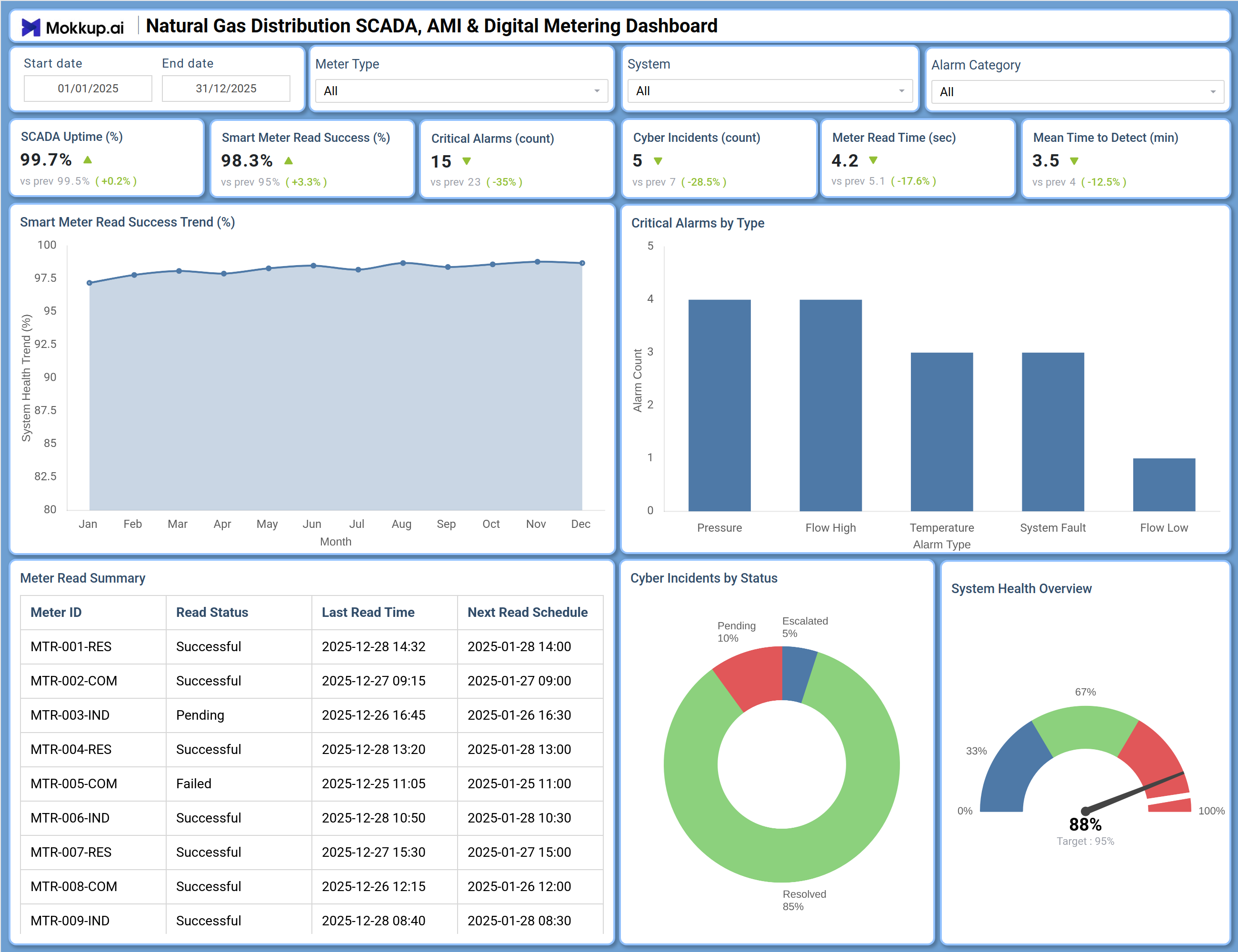 Screenshot of Natural Gas Distribution SCADA, AMI & Digital Metering Dashboard where dashboard is created