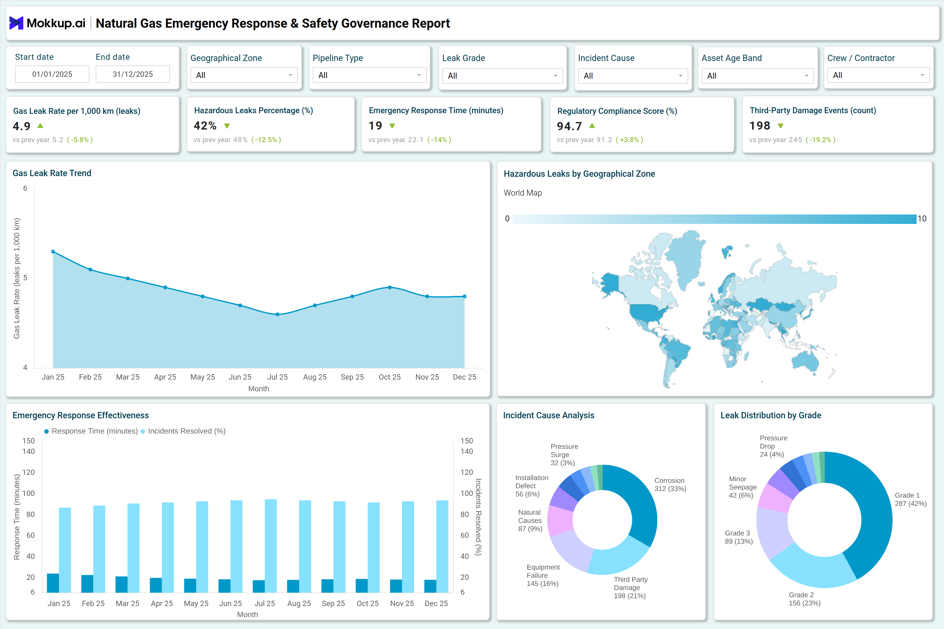 Screenshot of Natural Gas Emergency Response & Safety Governance Report where dashboard is created