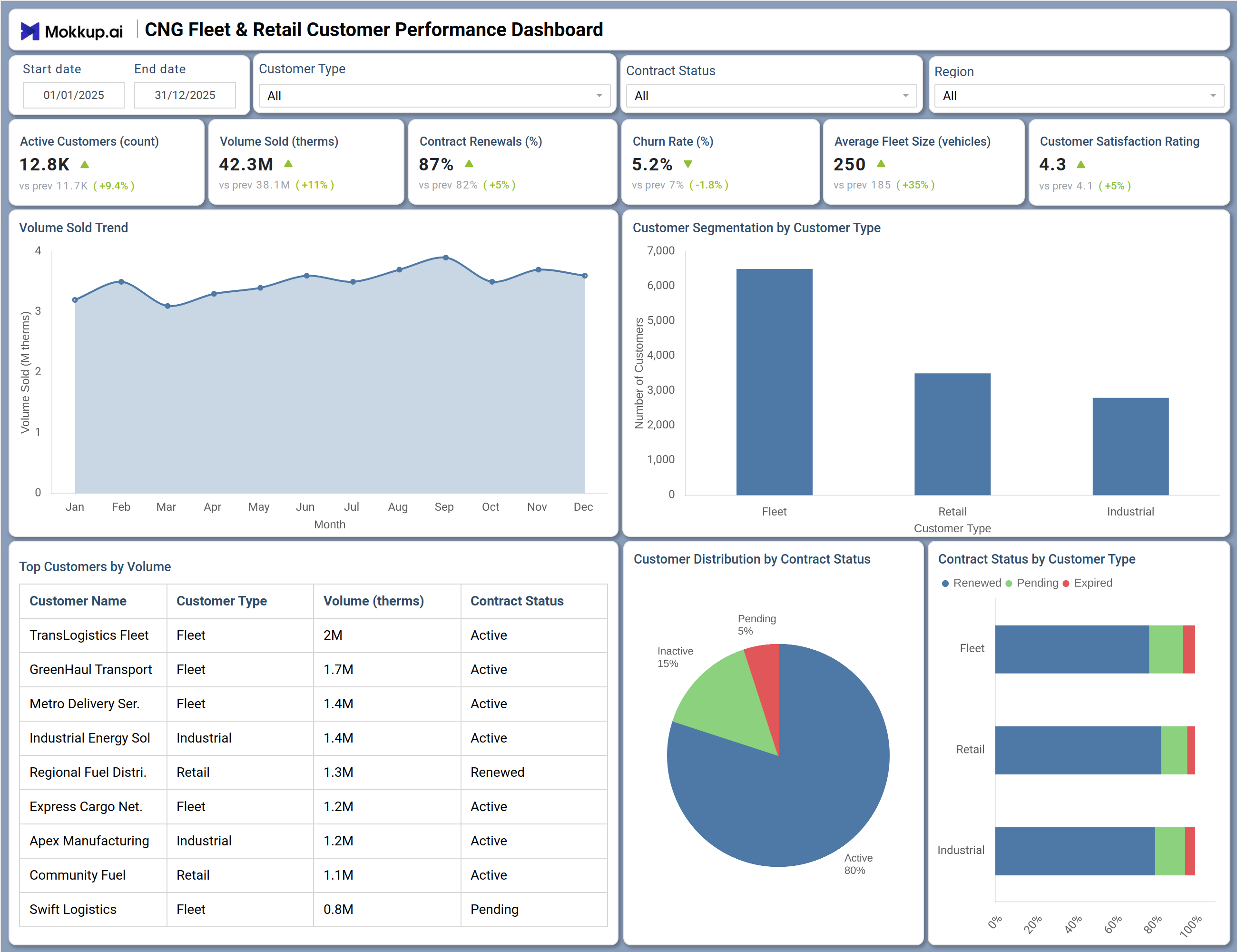 Screenshot of CNG Fleet & Retail Customer Performance Dashboard where dashboard is created