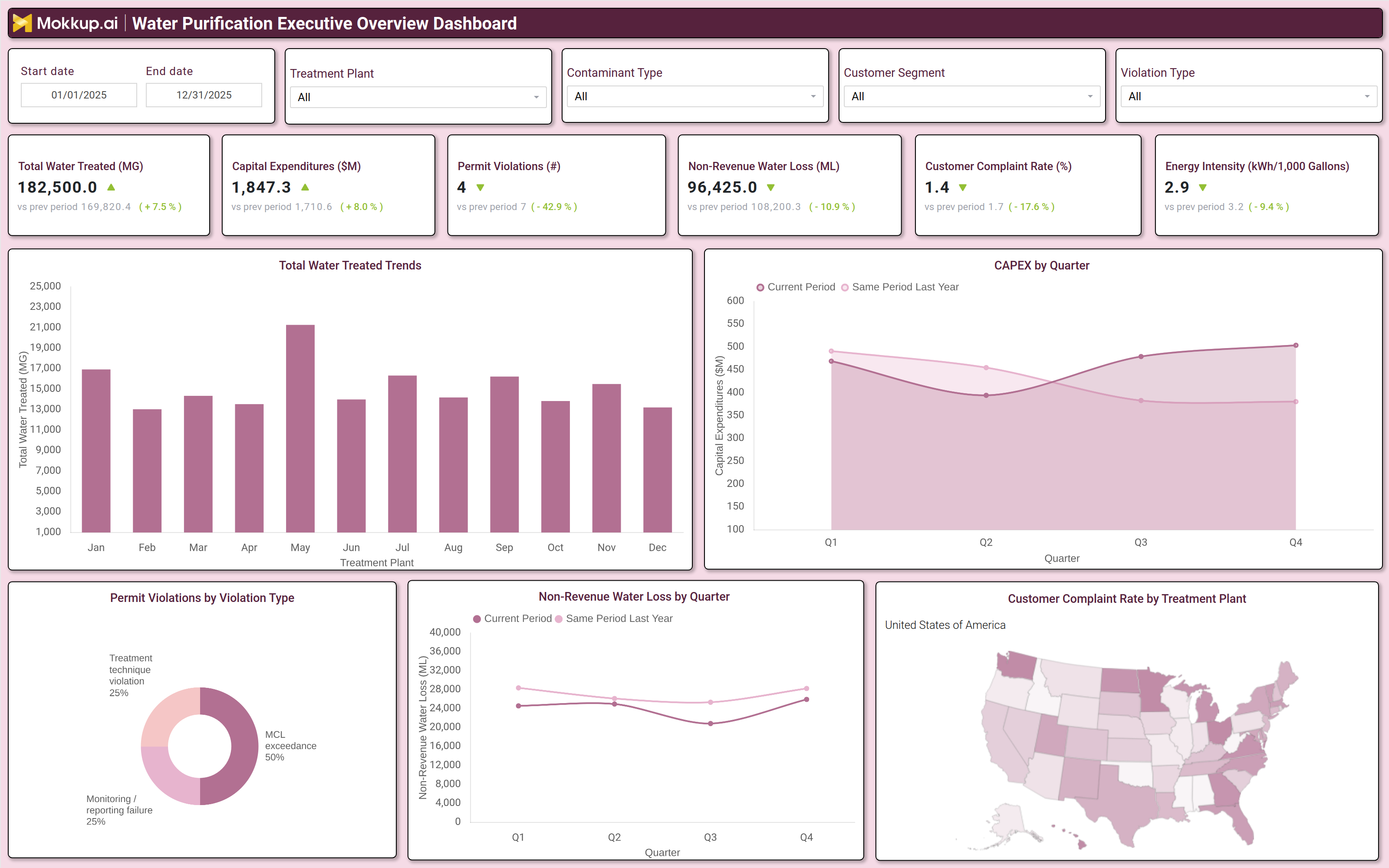 Screenshot of Water Purification Executive Overview Dashboard where dashboard is created