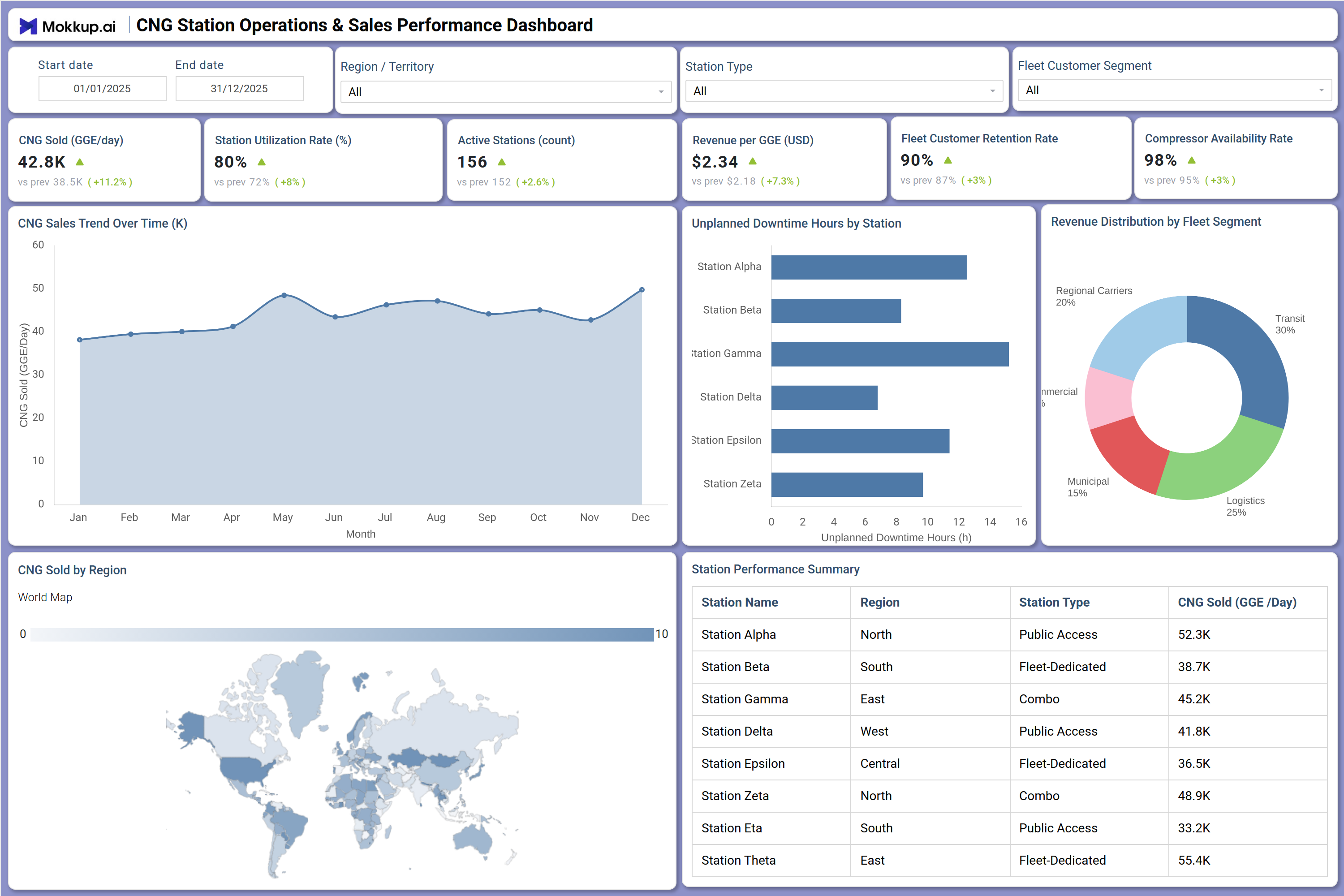 Screenshot of CNG Station Operations & Sales Performance Dashboard where dashboard is created