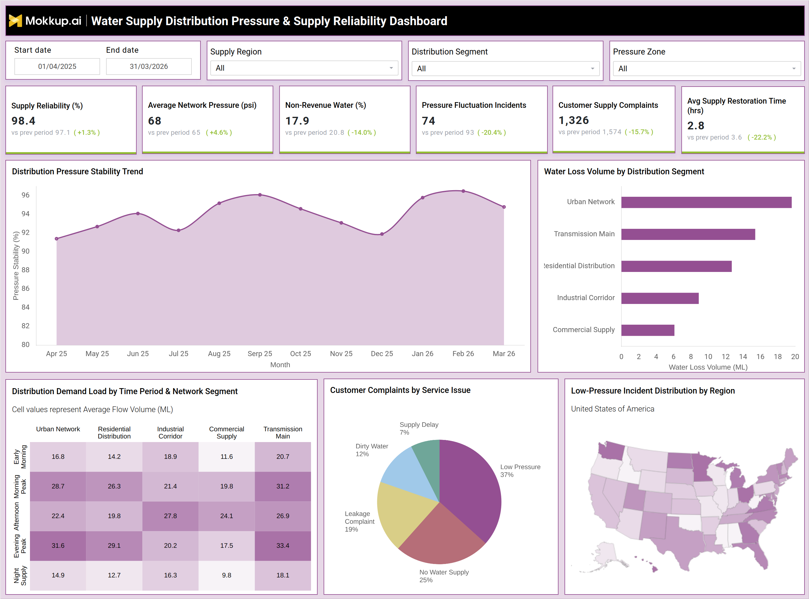 Screenshot of Water Supply Distribution Pressure & Supply Reliability Dashboard where dashboard is created