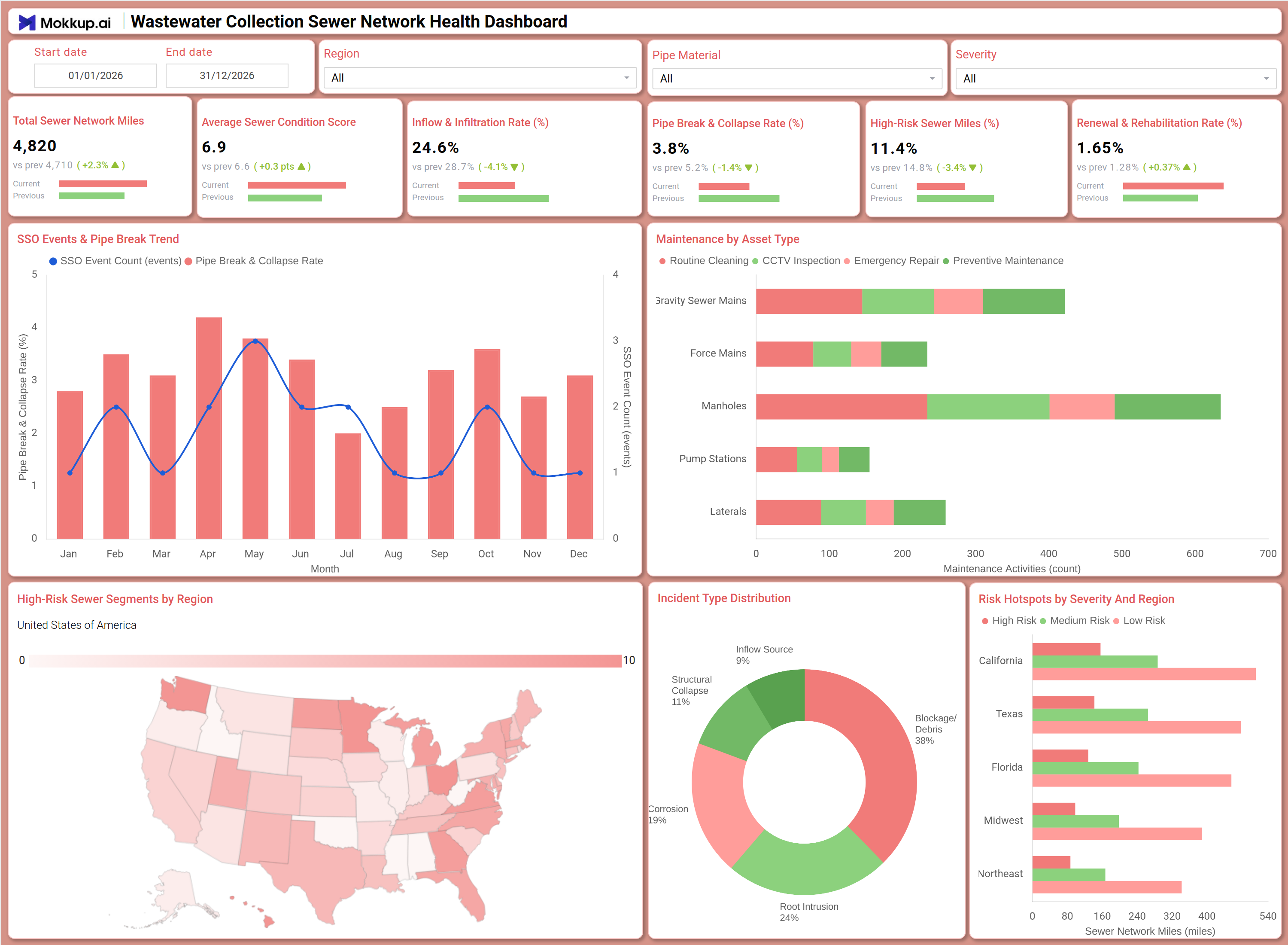 Screenshot of Wastewater Collection Sewer Network Health Dashboard where dashboard is created