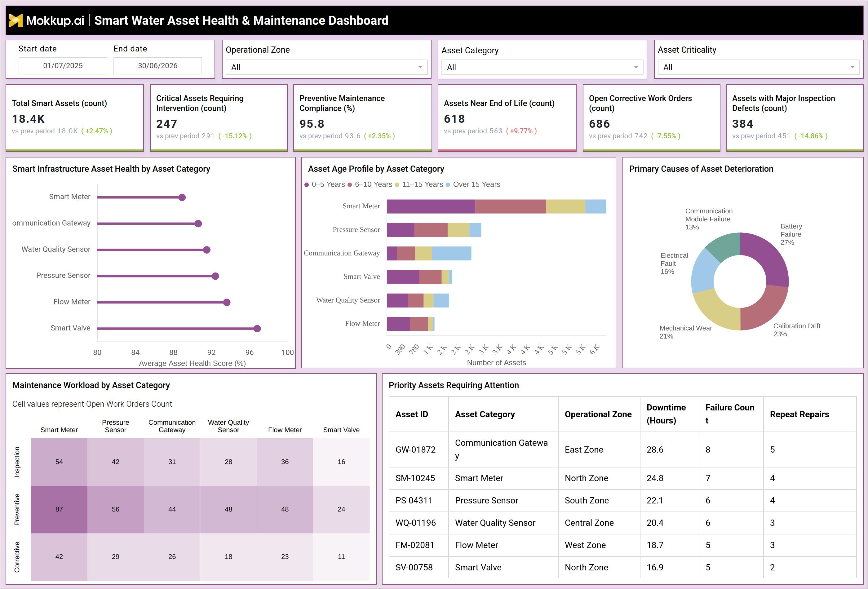 Screenshot of Smart Water Asset Health & Maintenance Dashboard where dashboard is created