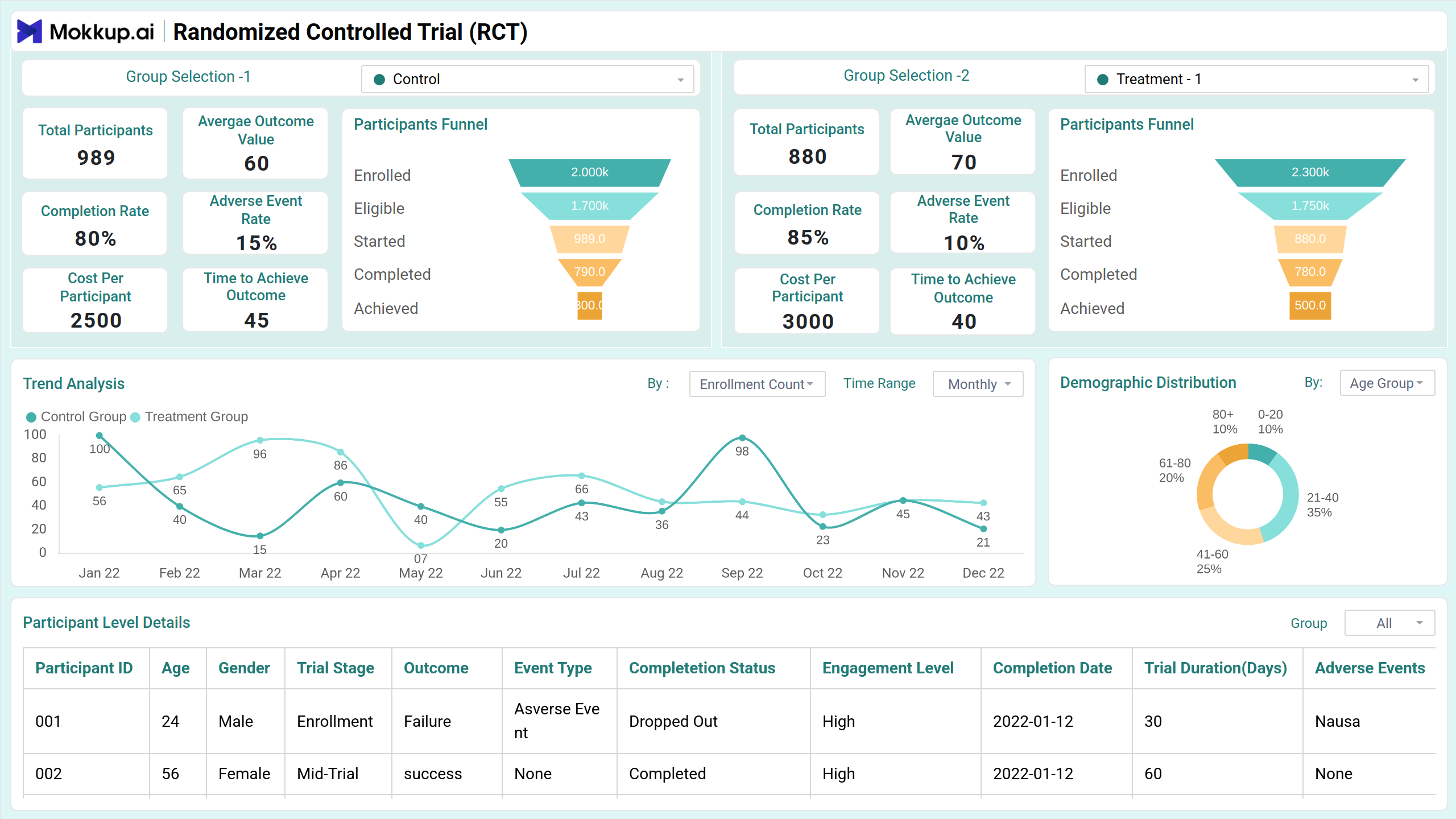 Screenshot of RCT Performance & Analysis where dashboard is created